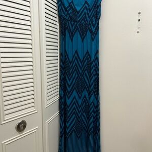 Blue Navy Blue Chevron Strapless Maxi Dress